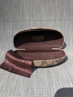 COACH Brown Signature Monogram Sunglasses Case with Cleaning Cloth